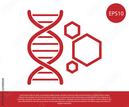 Red Genetic engineering icon isolated on white background. DNA analysis, genetics testing, cloning, paternity testing. Vector Illustration
