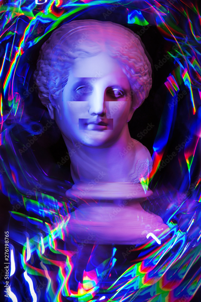 Modern conceptual art poster with ancient statue of bust of Venus. Collage of contemporary art. Modern conceptual art poster with ancient statue of bust of Venus. Collage of contemporary art.