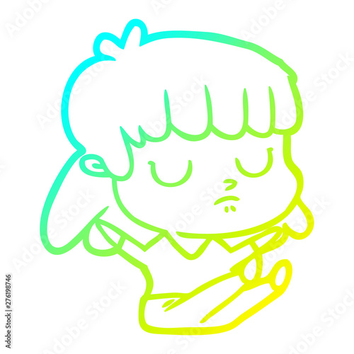 cold gradient line drawing cartoon indifferent woman sitting