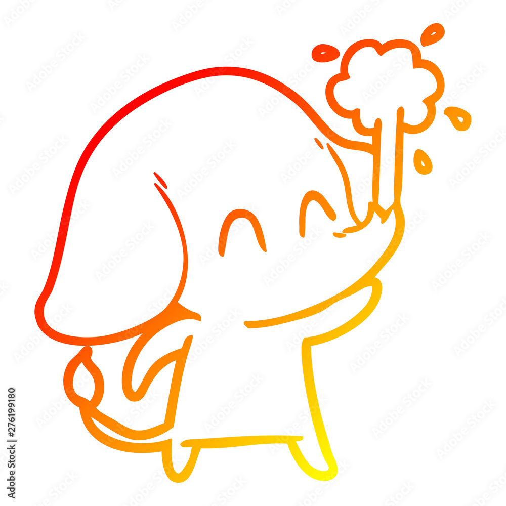 Obraz premium warm gradient line drawing cute cartoon elephant spouting water