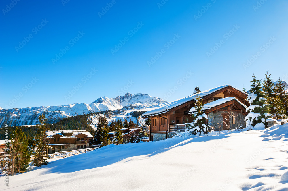 Courchevel ski resort in Alps mountains, France. Winter landscape. Famous travel destination