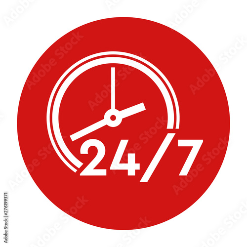 Free Download 24/7 clock icon flat red round button vector illustration - GFXLoad