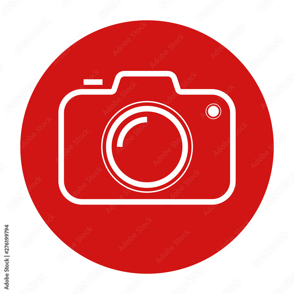 Camera icon flat red round button vector illustration Camera icon flat red round button vector illustration