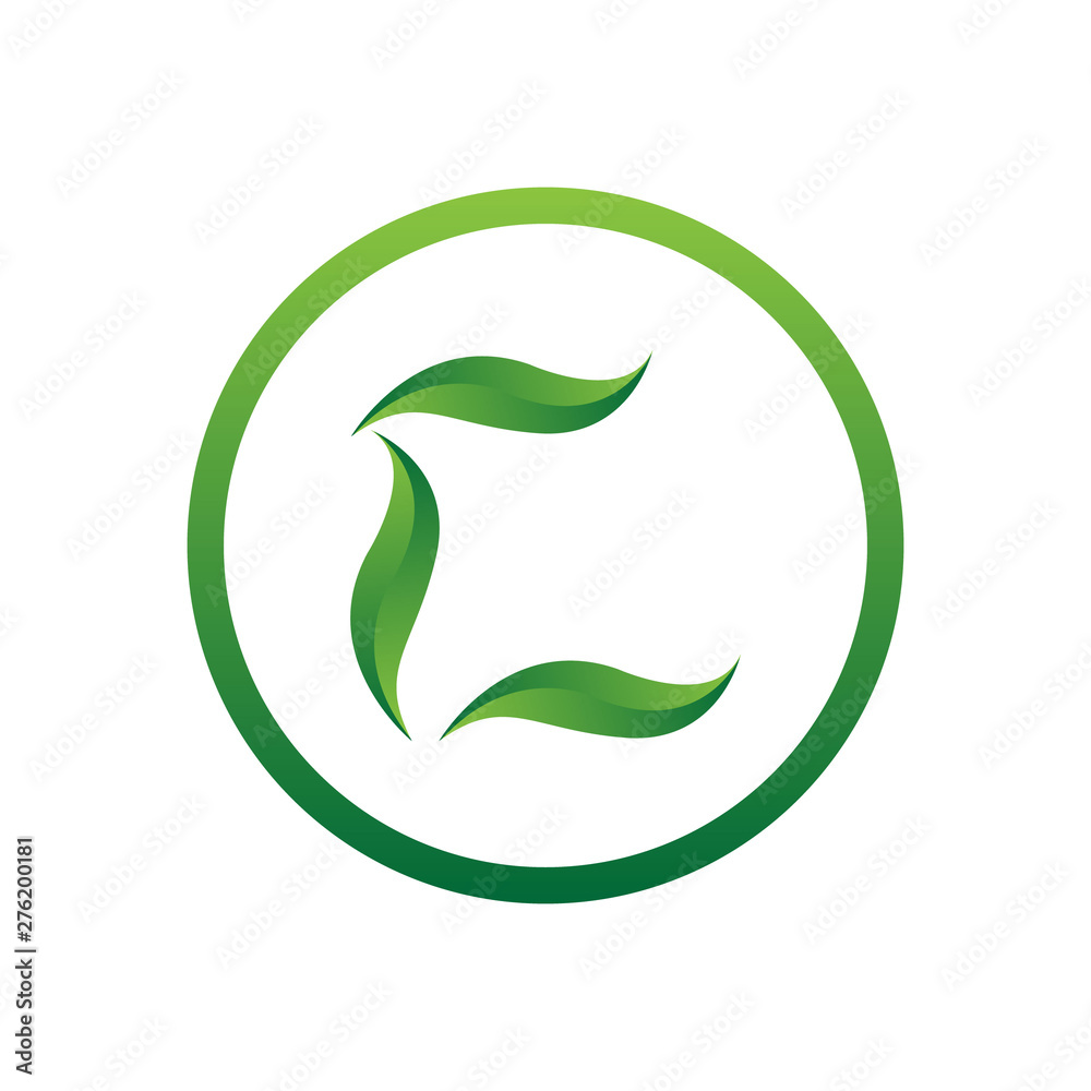 vector illustration letter c with leaf and circle nature icon logo design green color