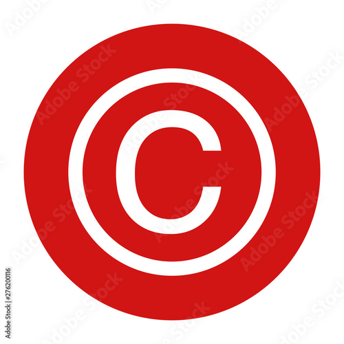 Copyright symbol icon flat red round button vector illustration