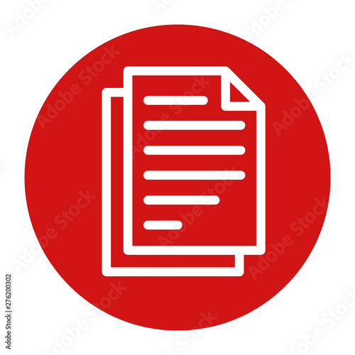 Document pages icon flat red round button vector illustration