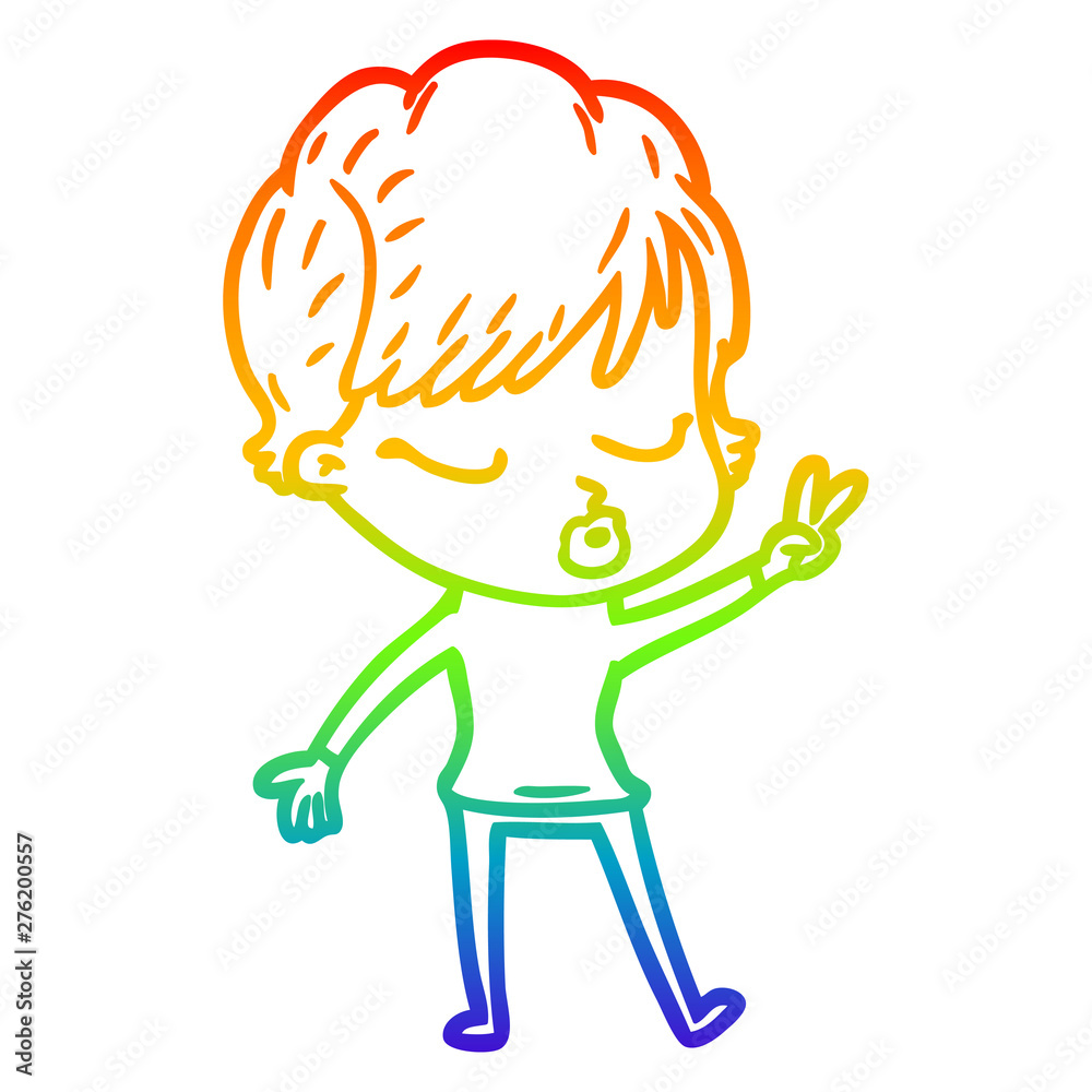 rainbow gradient line drawing cartoon woman with eyes shut rainbow gradient line drawing cartoon woman with eyes shut