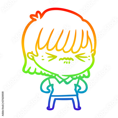 rainbow gradient line drawing annoyed cartoon girl