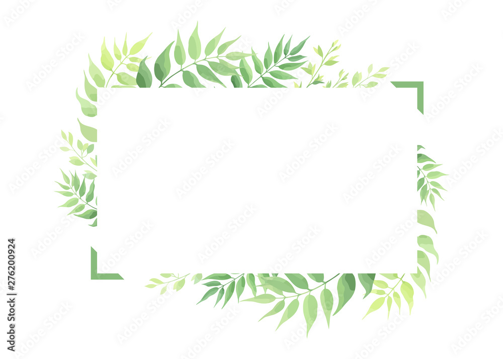 Green leaves frame template. Floral border. Vector illustration.