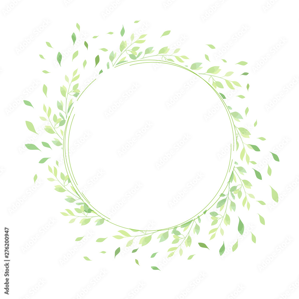 Green leaves round frame template. Floral border. Vector illustration. Green leaves round frame template. Floral border. Vector illustration.