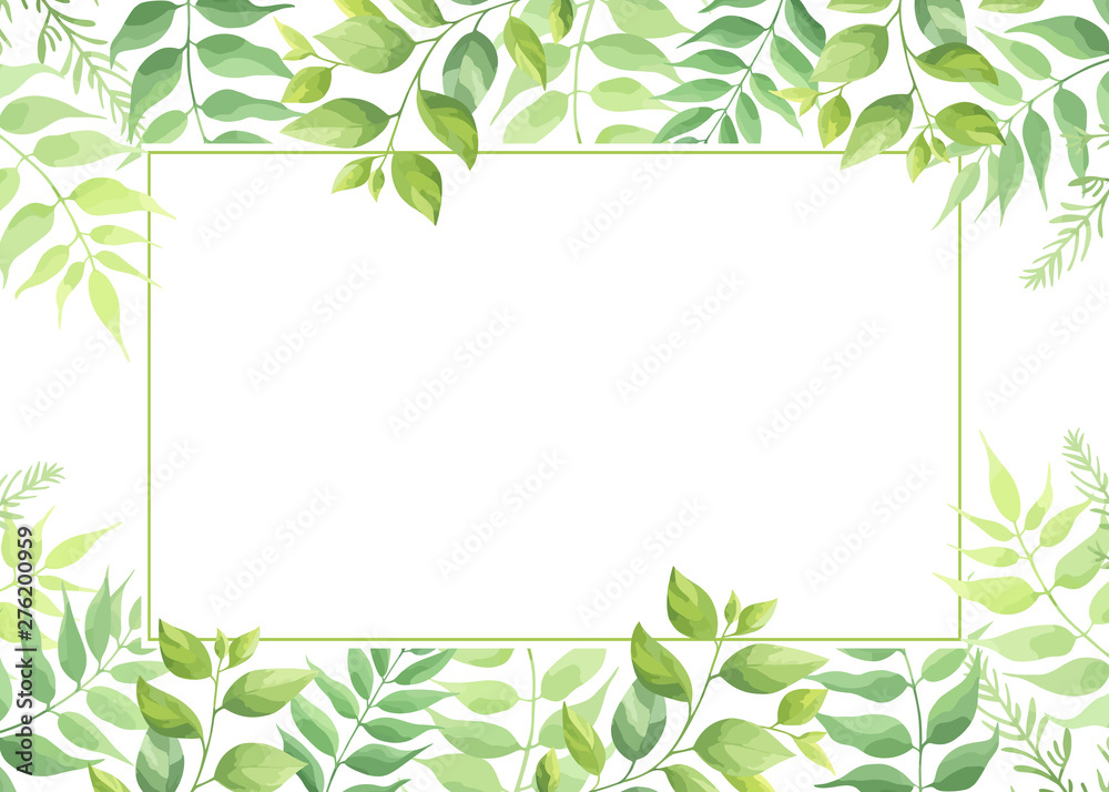 Green leaves frame template. Floral border. Vector illustration. Green leaves frame template. Floral border. Vector illustration.