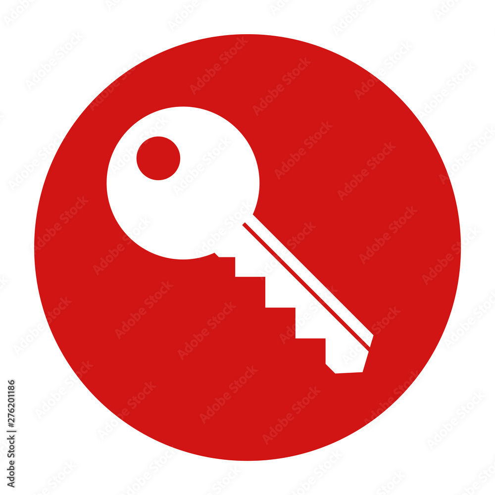 Key icon flat red round button vector illustration Key icon flat red round button vector illustration