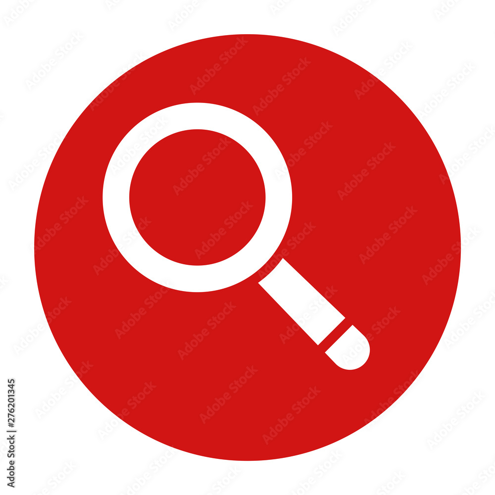 Magnifying glass icon flat red round button vector illustration Magnifying glass icon flat red round button vector illustration