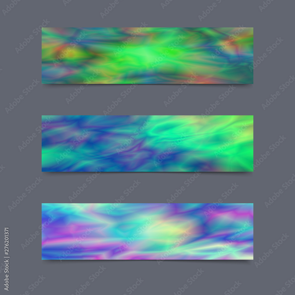Set of Cards or Banners with Realistic Holographic Effect.