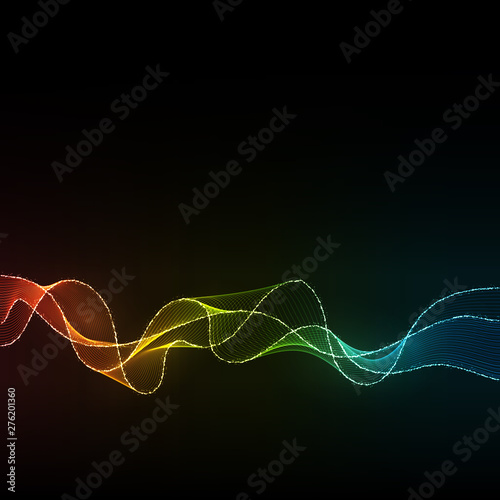 Abstract Dark Background with Rainbow Wave Lines.