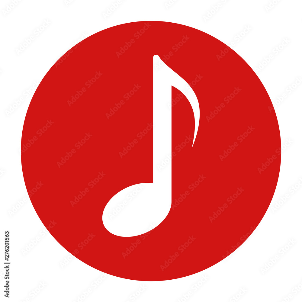 Musical note icon flat red round button vector illustration Musical note icon flat red round button vector illustration