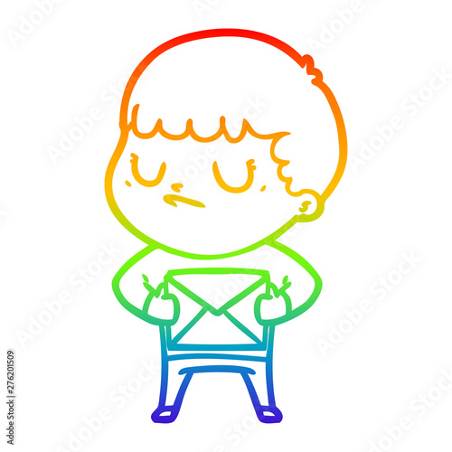 rainbow gradient line drawing cartoon grumpy boy