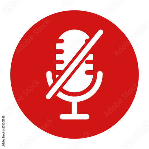 Mute microphone icon flat red round button vector illustration