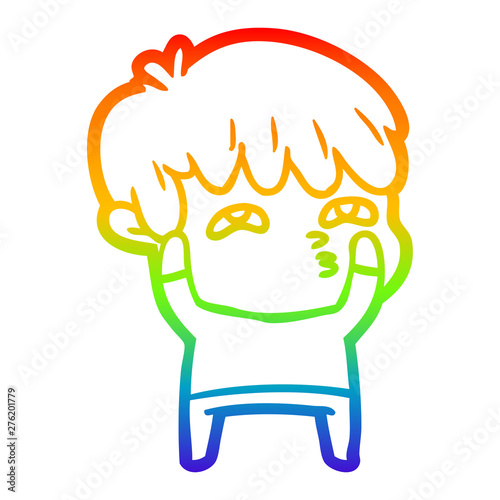 rainbow gradient line drawing cartoon curious man