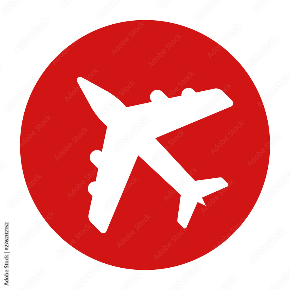 Plane icon flat red round button vector illustration Plane icon flat red round button vector illustration