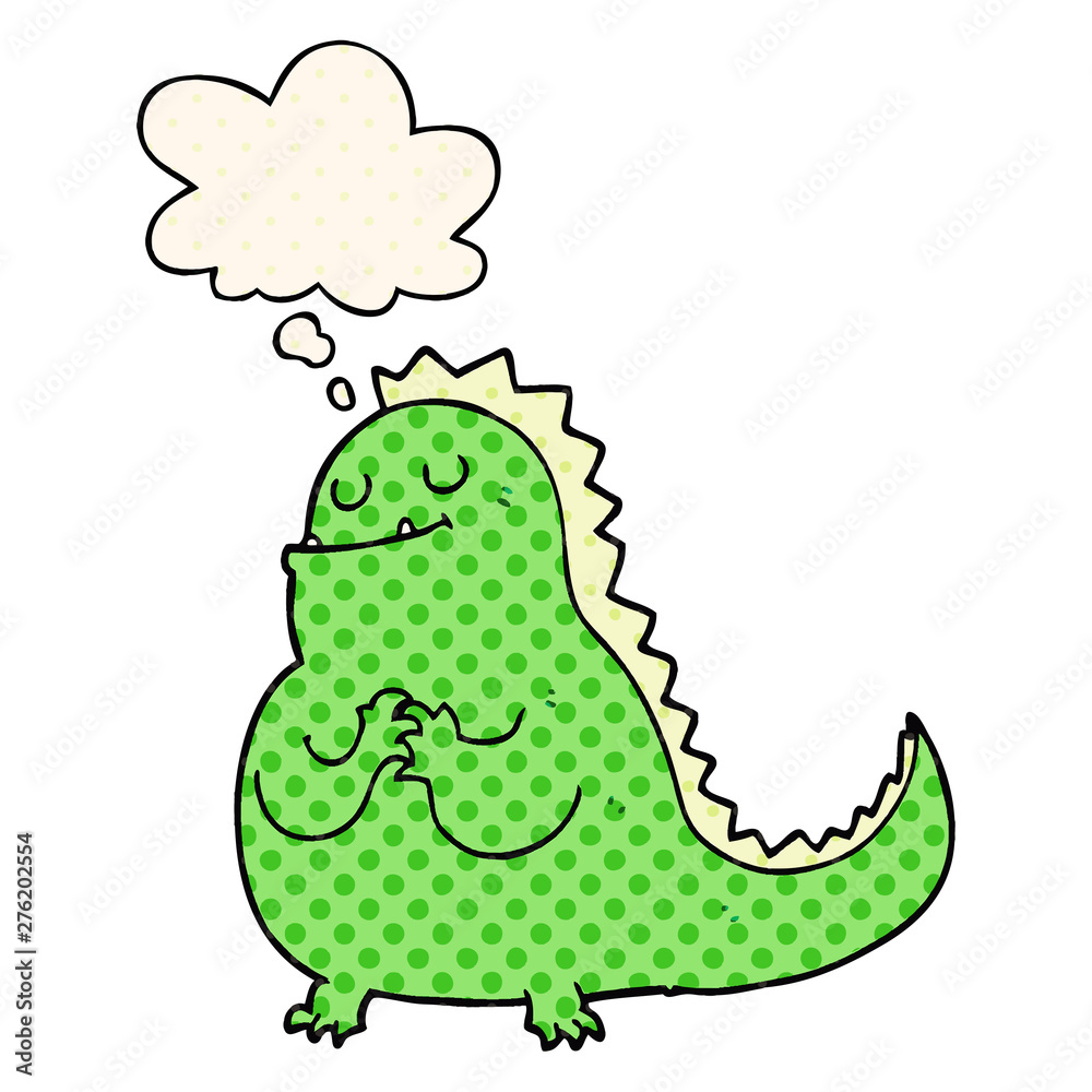 Obraz premium cartoon dinosaur and thought bubble in comic book style