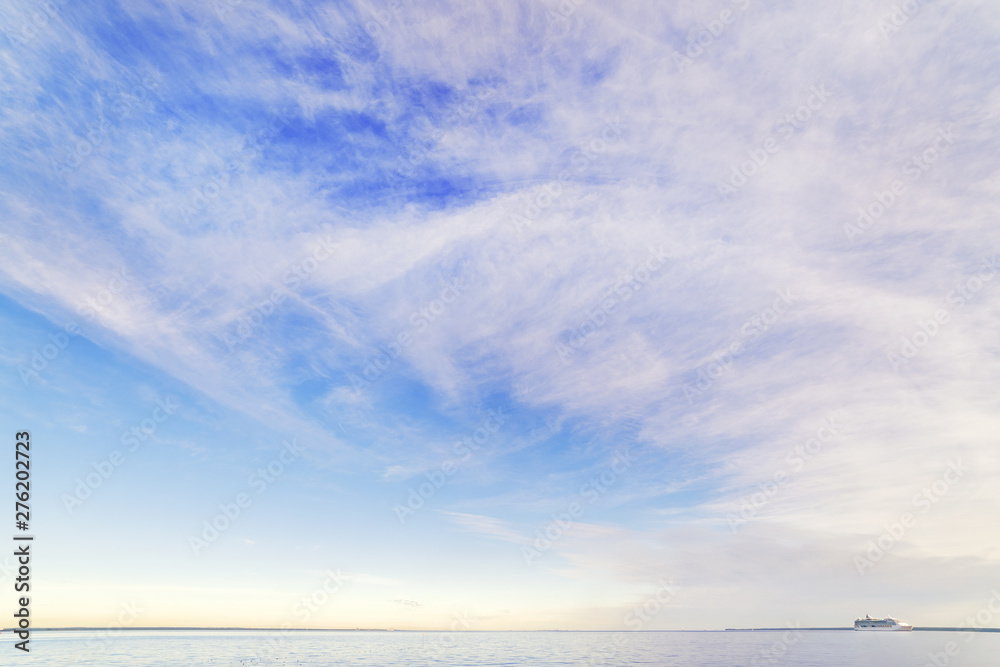 Sea panoramic cloudy landscape at sunrise - obrazy, fototapety, plakaty 