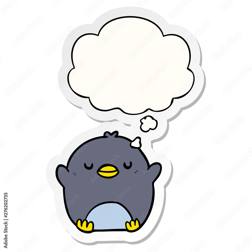 cartoon penguin and thought bubble as a printed sticker cartoon penguin and thought bubble as a printed sticker