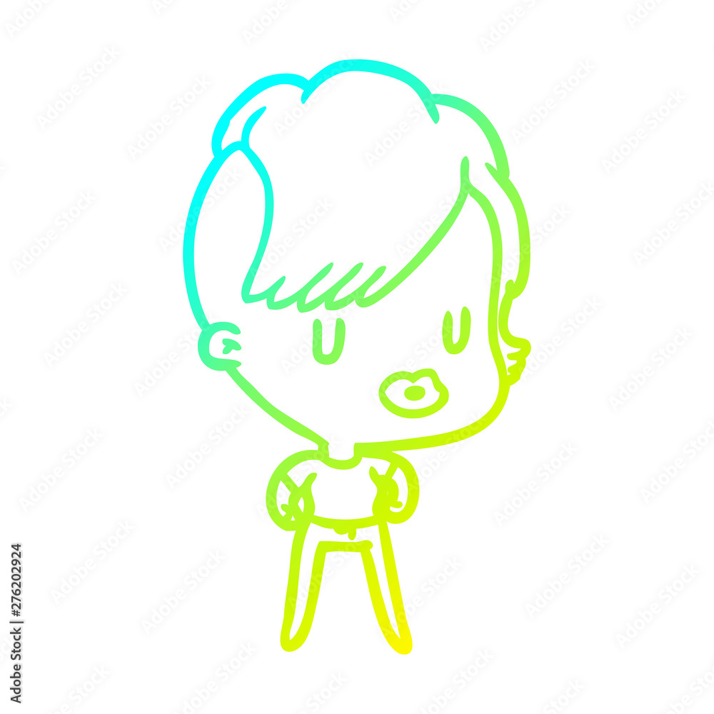 cold gradient line drawing girl with punk hipster haircut cold gradient line drawing girl with punk hipster haircut