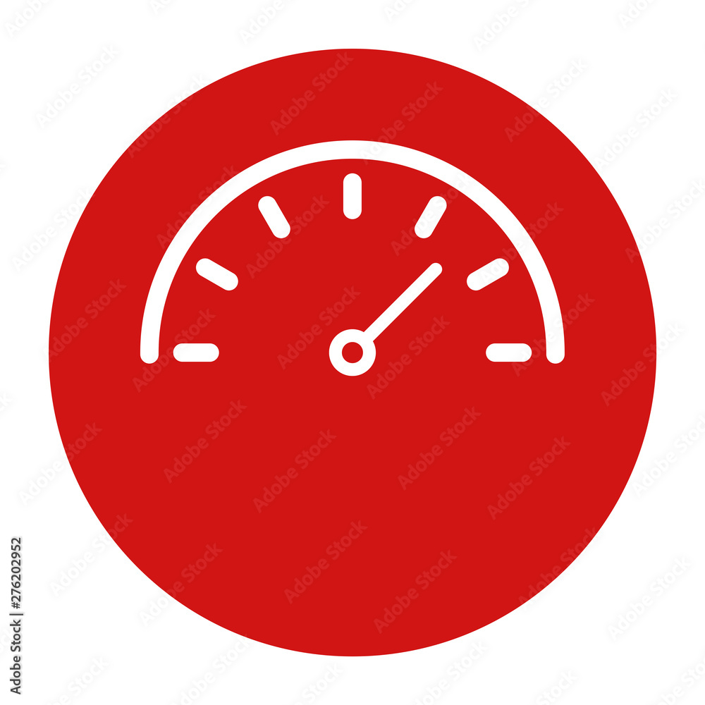 Speedometer gauge icon flat red round button vector illustration Speedometer gauge icon flat red round button vector illustration
