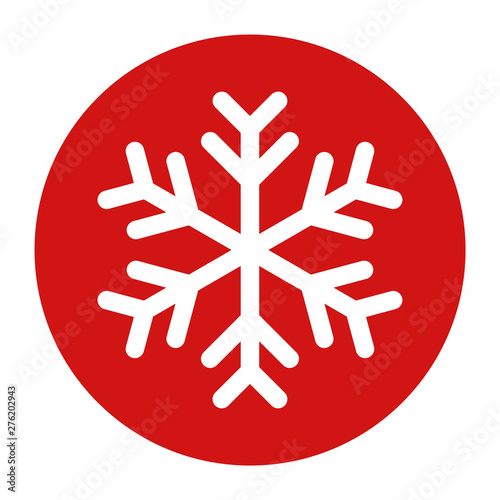 Snowflake icon flat red round button vector illustration
