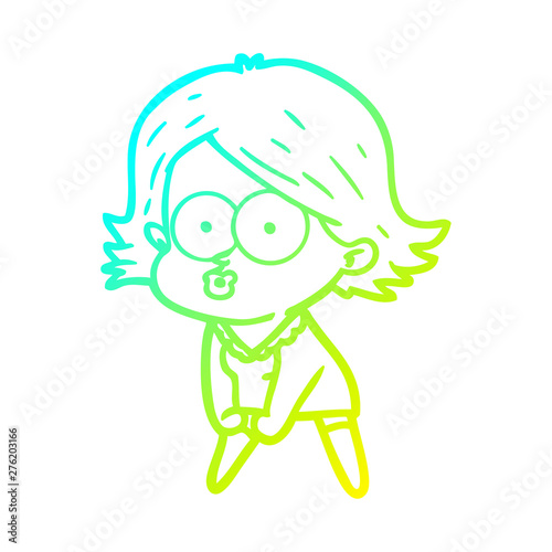 cold gradient line drawing cartoon girl pouting