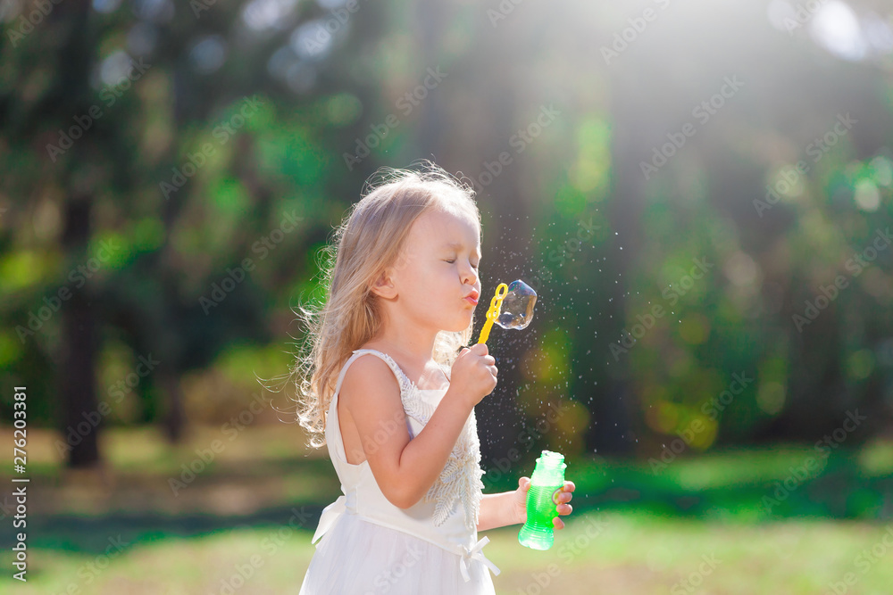 girl white dress, soap bubble blower