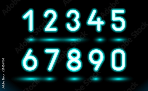 Simply set of glowing neon numbers for Design on black, dark background. Web fluorescent object, lamp. Luminescent modern illumination ad, illustration. Vector sign Ui