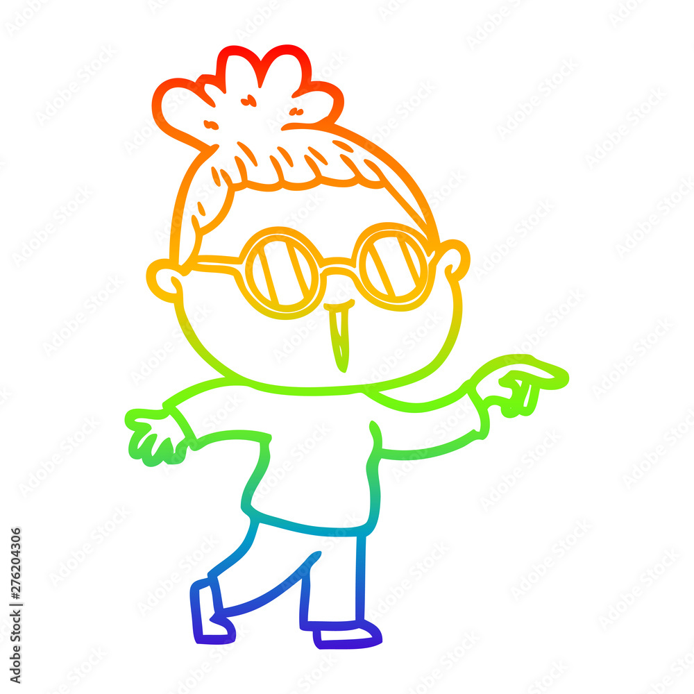 Fototapeta premium rainbow gradient line drawing cartoon woman wearing spectacles