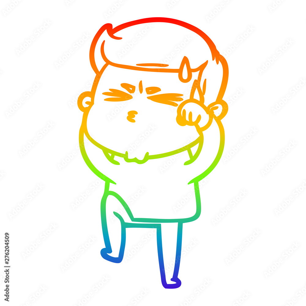 Obraz premium rainbow gradient line drawing cartoon man sweating