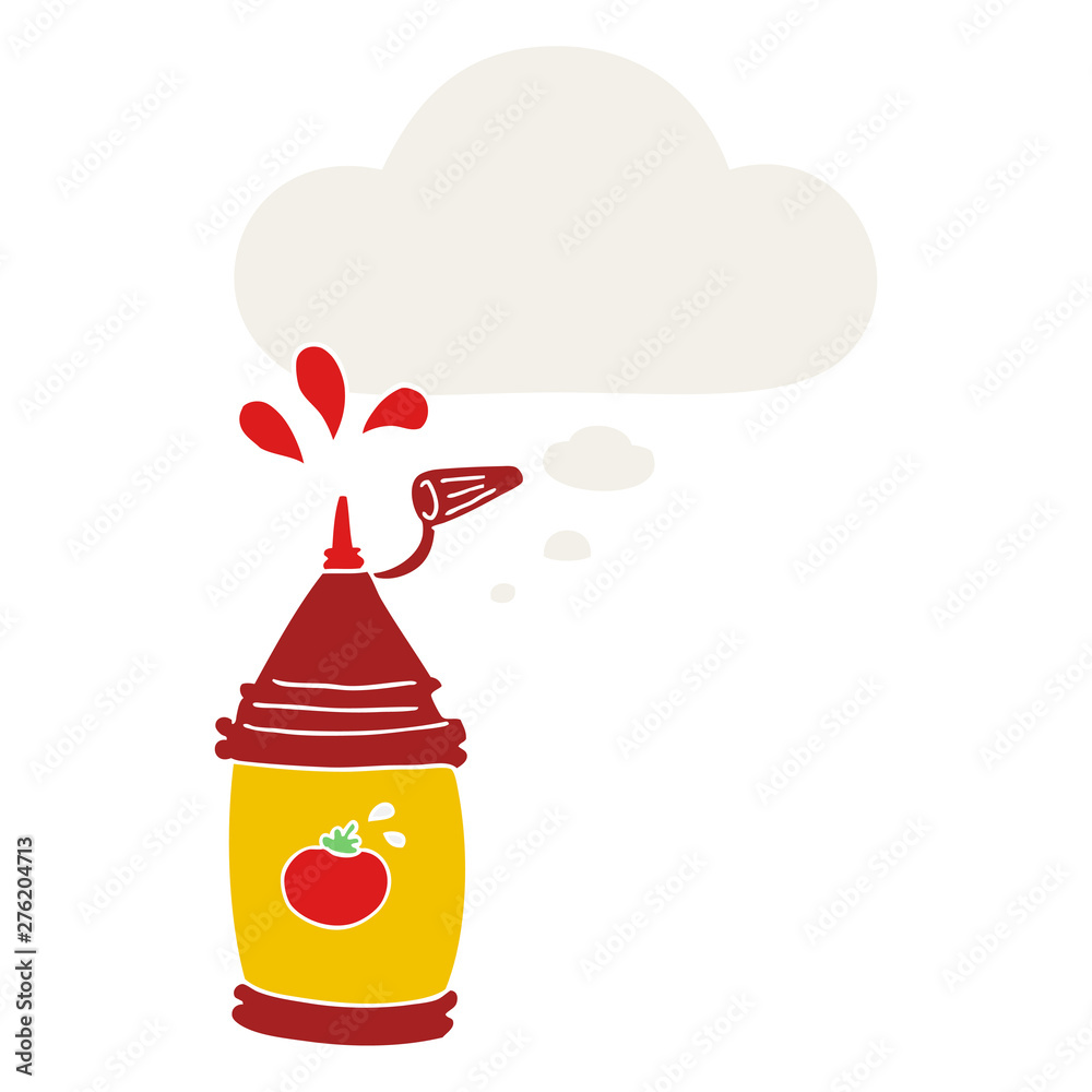 cartoon ketchup bottle and thought bubble in retro style Stock Vector |  Adobe Stock