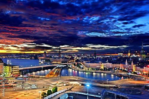 Panoramic view of Stockholm, the capital of Sweden from Sodermalm. To the right you can see part of the old town (Gamla Stan) photo