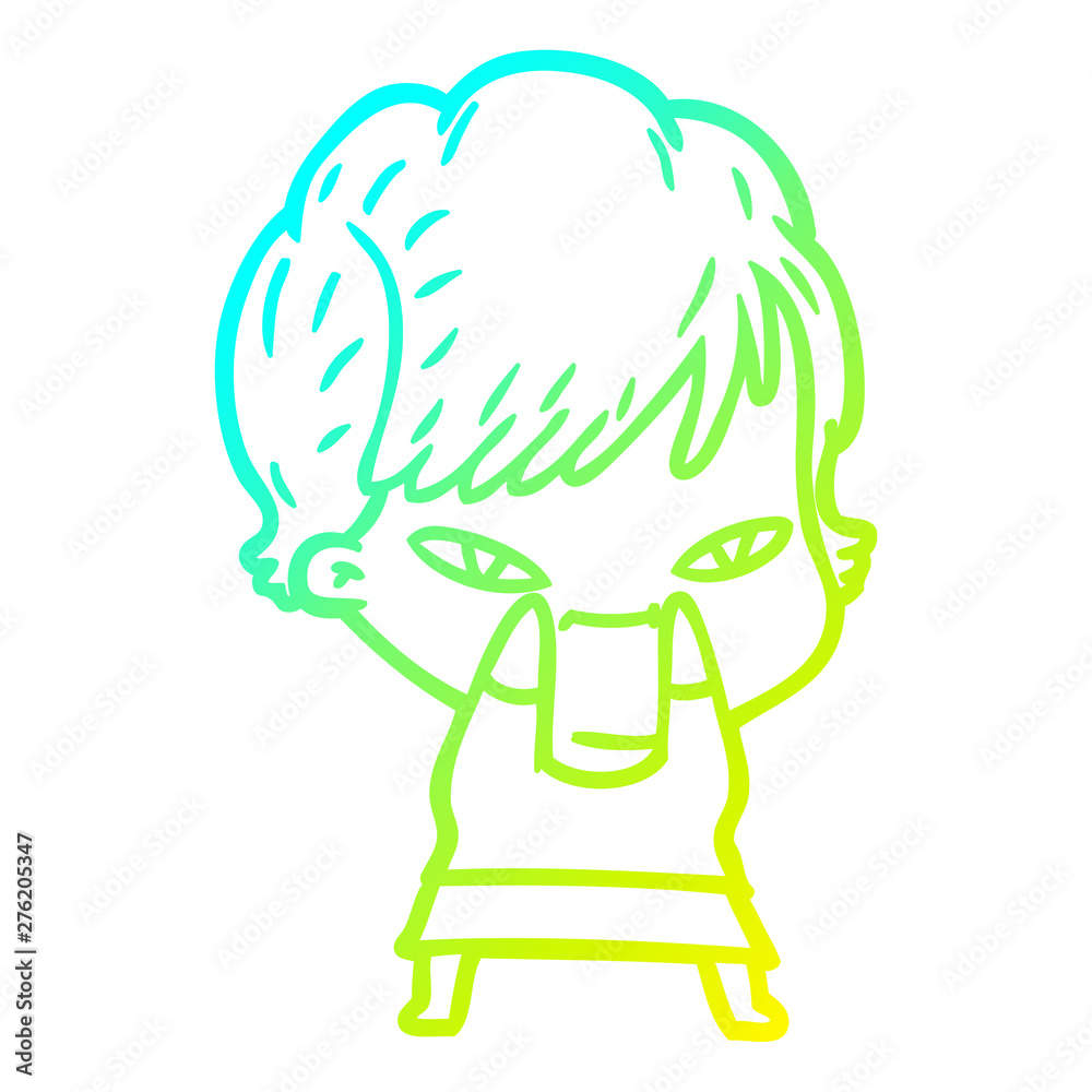 cold gradient line drawing cartoon happy woman cold gradient line drawing cartoon happy woman