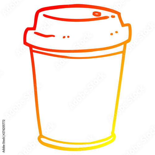warm gradient line drawing cartoon takeout coffee cup