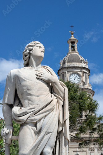 CATANIA  ITALY - APRIL 8  2018  The statue of St. Sextus  Sixtus  in front of Basilica di Sant Agata.