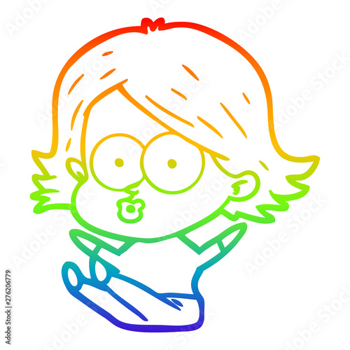 rainbow gradient line drawing cartoon girl pouting