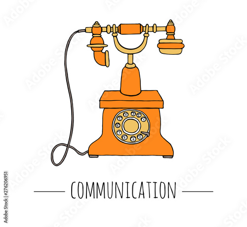 Vector vintage telephone. Retro illustration of wired rotary dial telephone. Old means of communication.