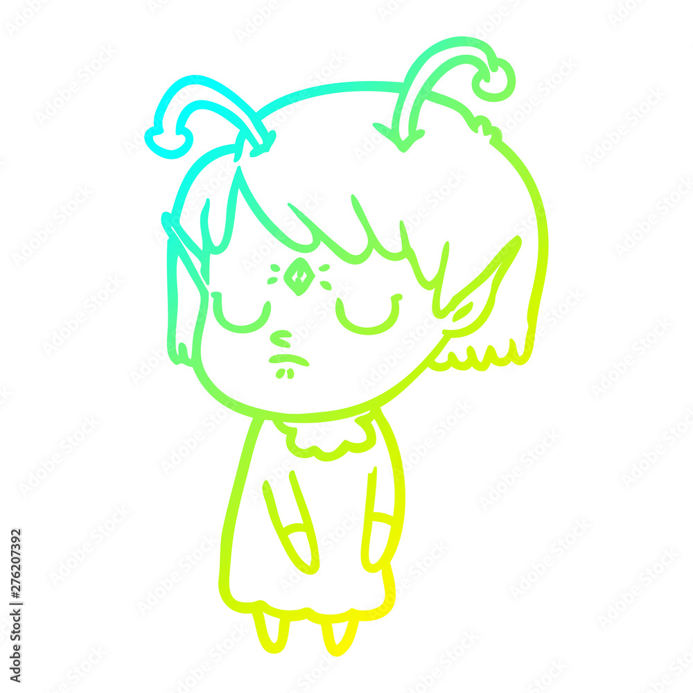 cold gradient line drawing cartoon alien girl cold gradient line drawing cartoon alien girl