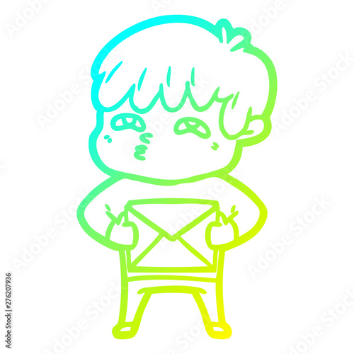 cold gradient line drawing cartoon curious man