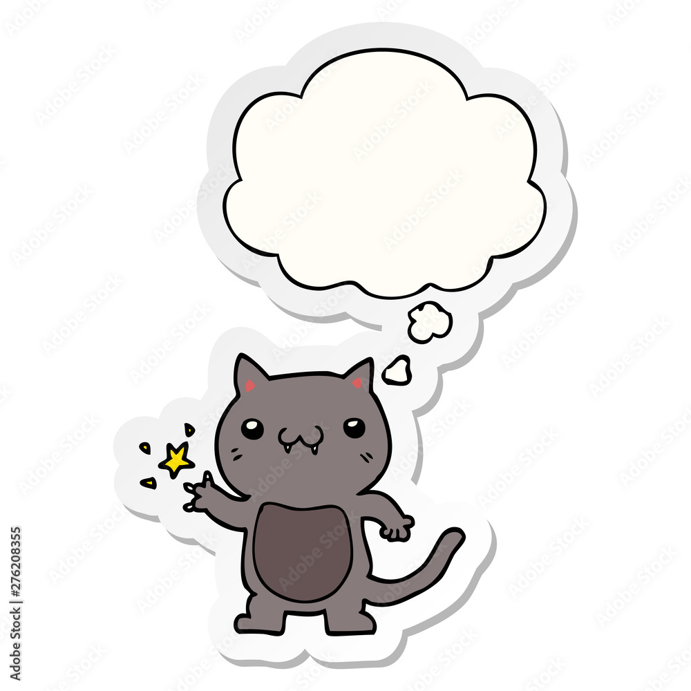 cartoon cat scratching and thought bubble as a printed sticker cartoon cat scratching and thought bubble as a printed sticker