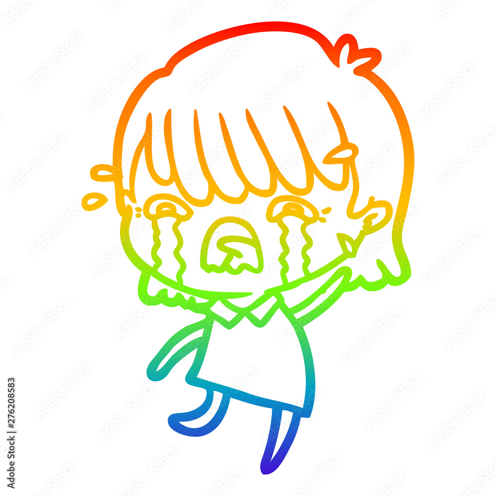 rainbow gradient line drawing cartoon girl crying rainbow gradient line drawing cartoon girl crying