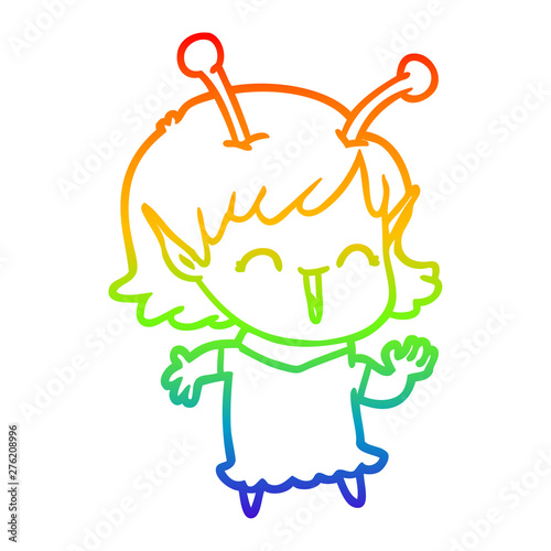 rainbow gradient line drawing cartoon alien girl laughing