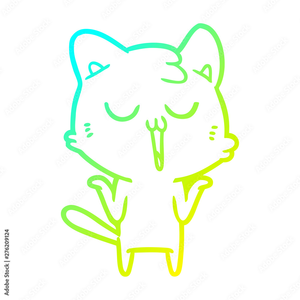 Fototapeta premium cold gradient line drawing cartoon cat singing