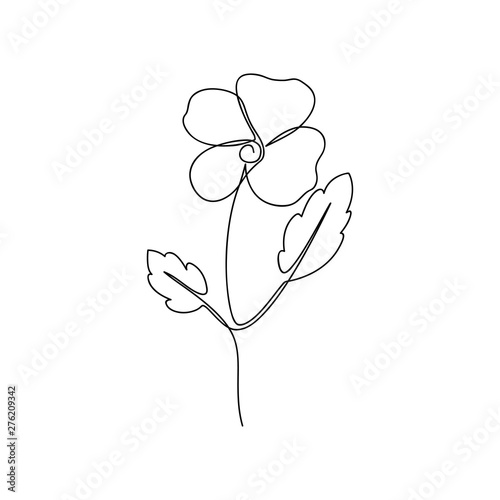 Continuous line flower. One line drawing of viola flower. Hand-drawn minimalist illustration. Vector.