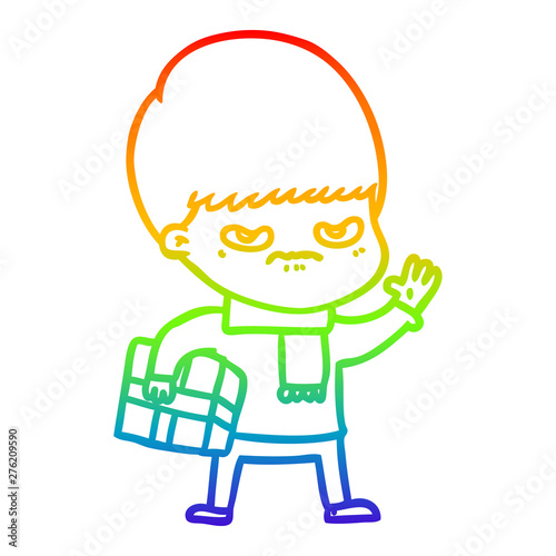 rainbow gradient line drawing annoyed cartoon boy